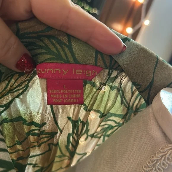 Sunny Leigh Green and Yellow Leaf Print Blouse - Picture 7 of 8